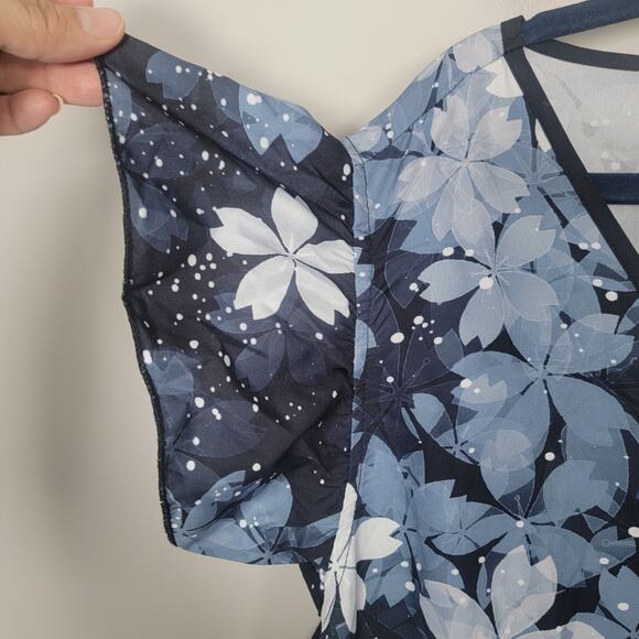 NWT Bloomchic Midi Dress Womens 20 Floral Ruffle Sleeve Fit Flare Blue - Picture 3 of 11